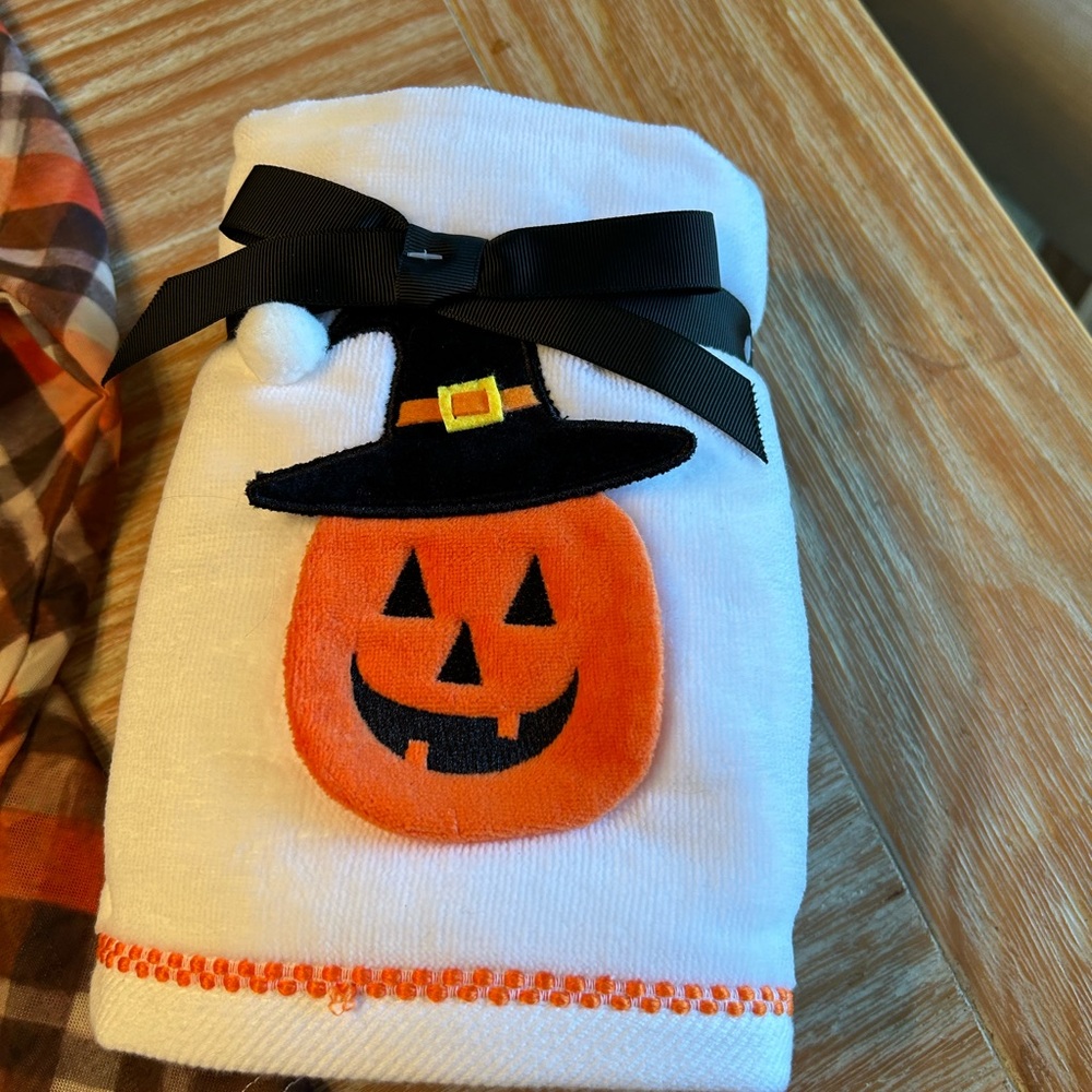 Halloween Pumpkin Witch Costume Towel - White and Orange
